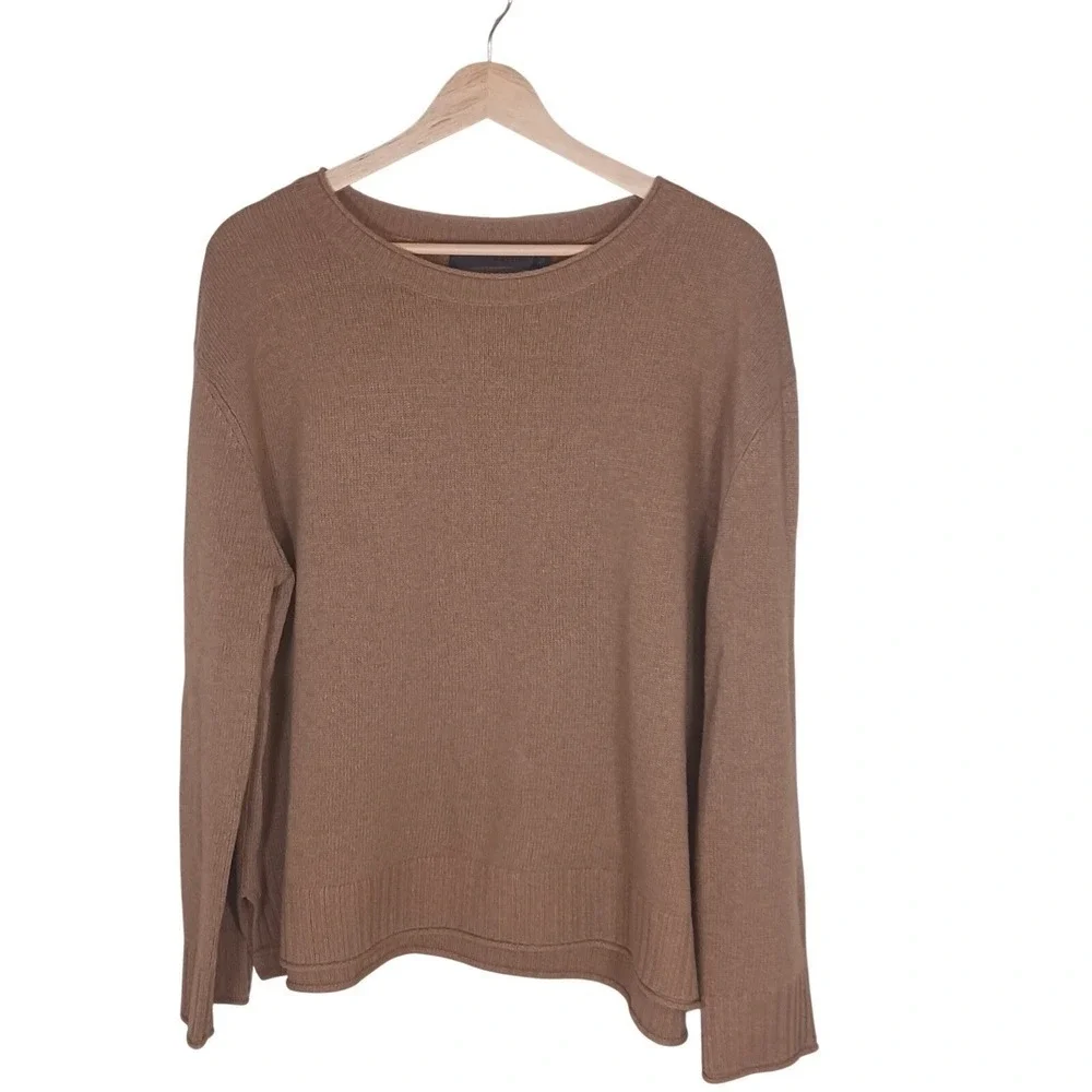 Jenni Kayne Everyday Sweater XL Brown Wool Cashmere Blend Oversized Crew Neck